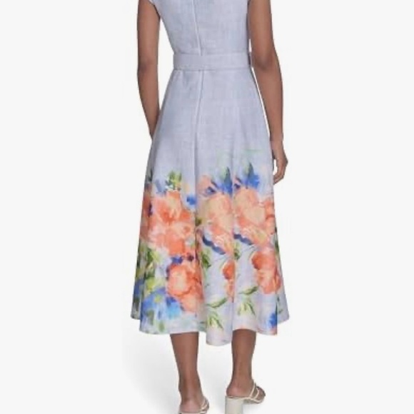 Calvin Klein Light Blue Midi Dress with Orange Floral Border - Picture 3 of 9